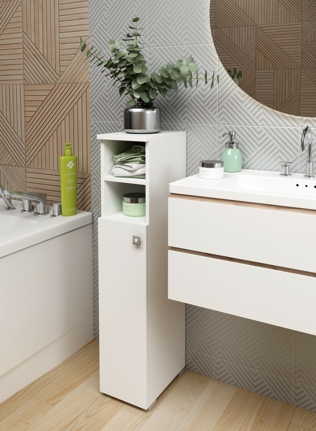 Шкаф для ванной комнаты, REGENT style, ШТВиола2н, белый, левый, 95*20*30