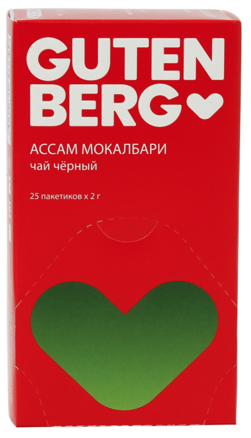 Чай Gutenberg чёрный пакетированный "Ассам Мокалбари" в инд. металлизированной упаковке (25 шт. x 2 г) - фотография № 1