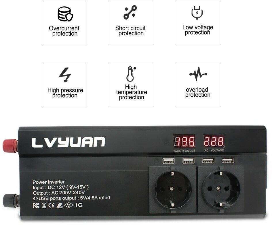 Автомобильный преобразователь напряжения 24В-220В инвертор Lvyuan-6000