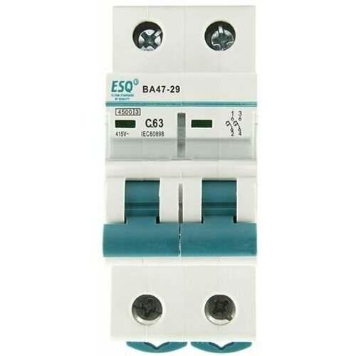 Автоматический выключатель ESQ ВА 47-29 2 полюса 63А ток к. з. 4.5кА тип С