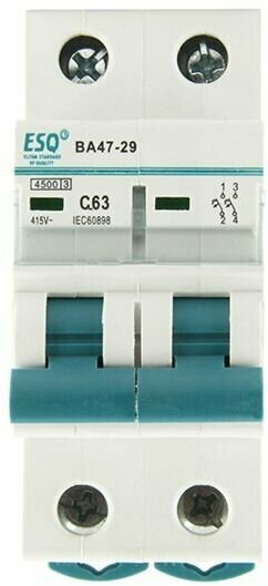 фото Автоматический выключатель ESQ ВА 47-29 2 полюса 63А ток к. з. 4.5кА тип С