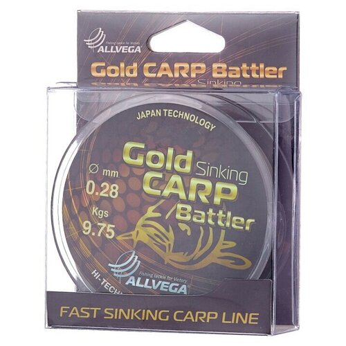 Леска тонущая ALLVEGA Gold Carp Battler, 0,28 мм, 300 м, 9,75 кг, коричневая