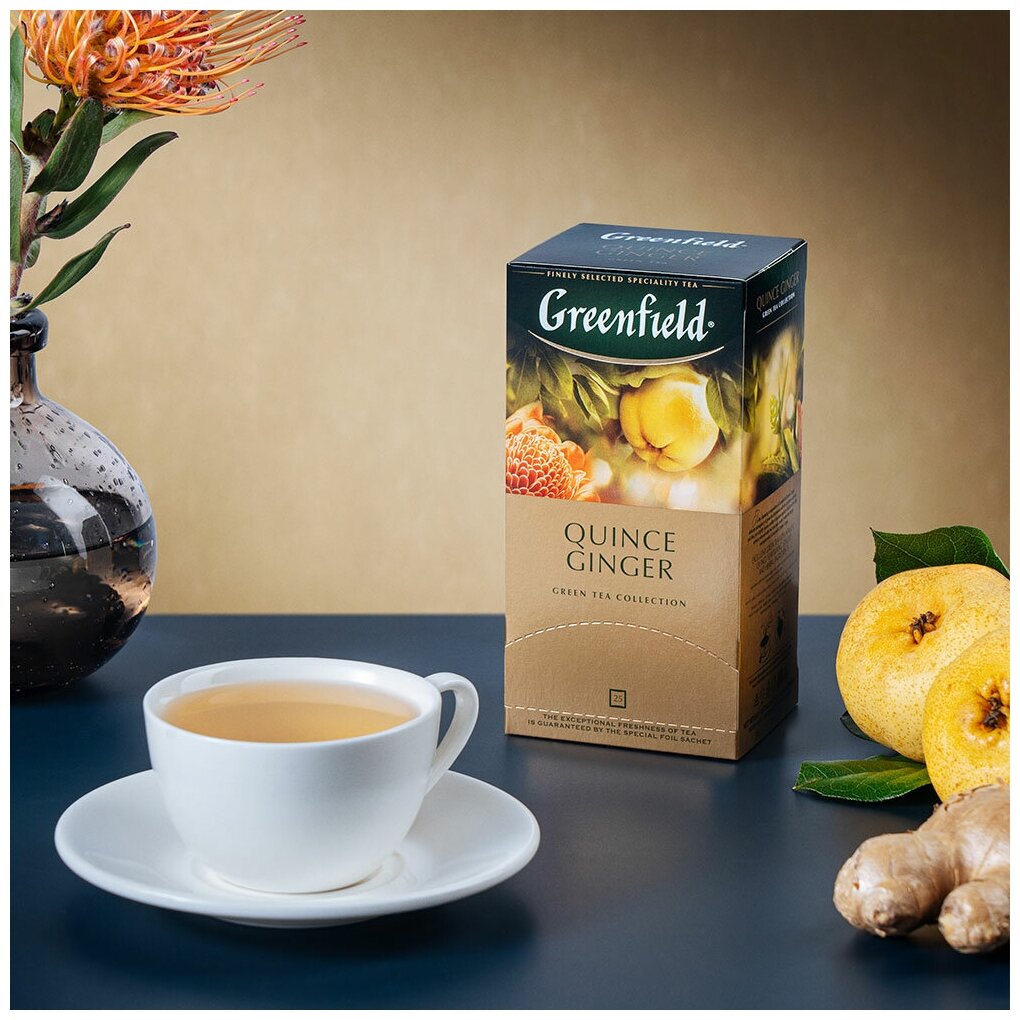 Greenfield чай зеленый пакетированный Quince Ginger 2г*25п - фотография № 6