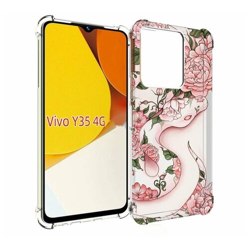 Чехол MyPads змея-в-розовых-цветах женский для Vivo Y35 4G 2022 / Vivo Y22 задняя-панель-накладка-бампер
