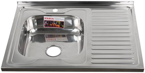 FABIA - Мойка накладная 80х60 см, левая, толщина 0,6 мм, глубина 160 мм + большой сифон с переливом 62275L