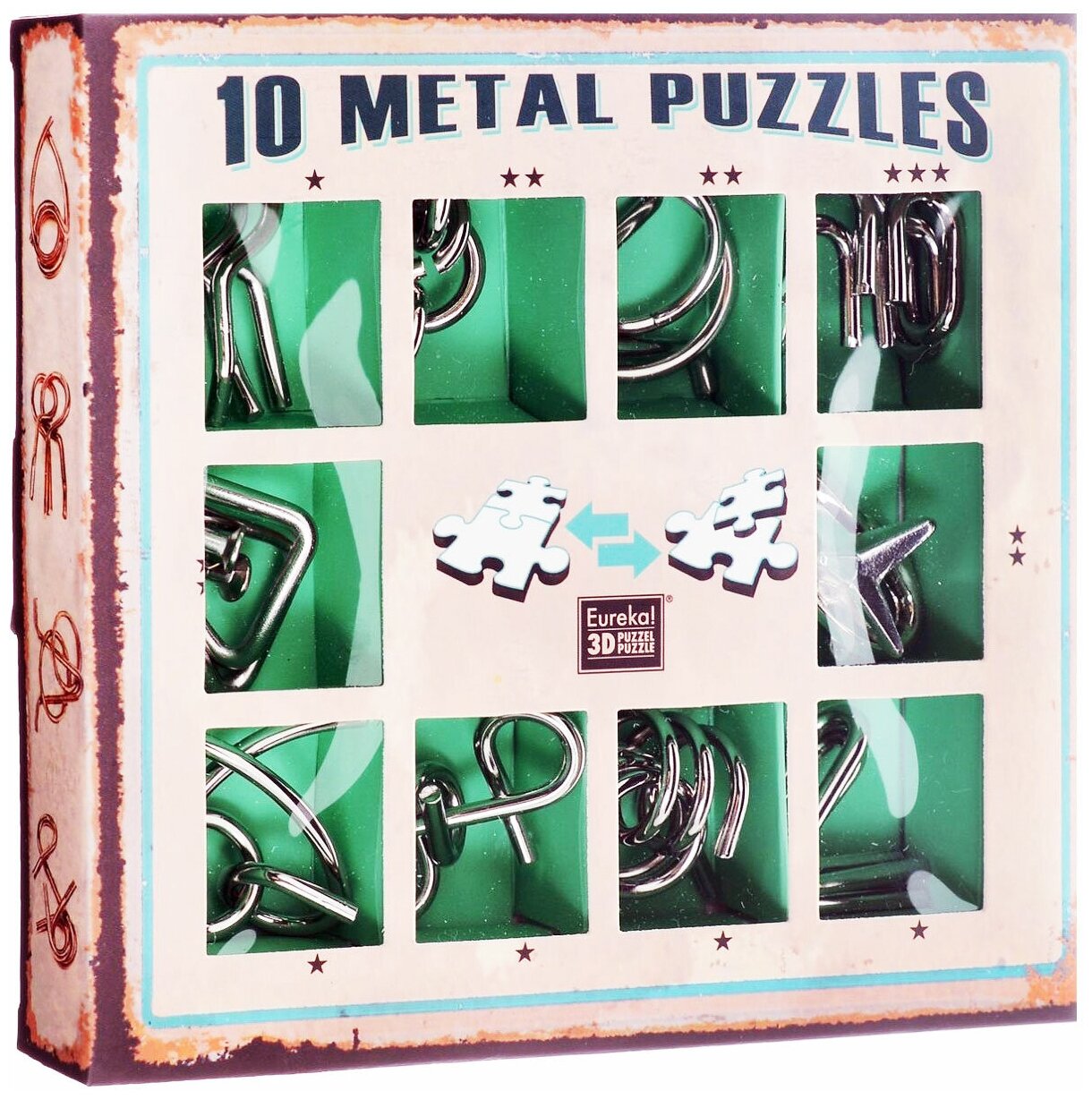 Набор головоломок Hanayama Зеленый / 3D Puzzle 10 Metal Puzzles green set, 10 шт.