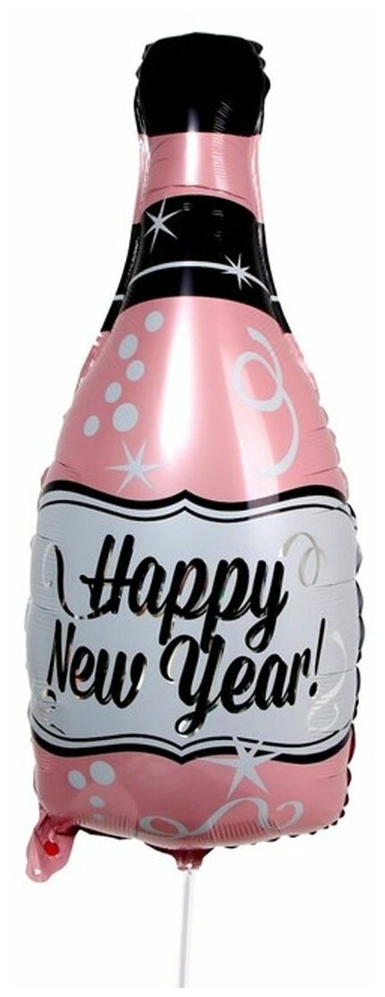Воздушный шар фольгированный Страна Карнавалия фигурный Бутылка С Новым годом розовый 76 см