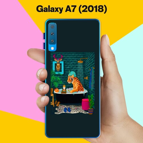 Силиконовый чехол на Samsung Galaxy A7 (2018) Тигр в ванной / для Самсунг Галакси А7 2018