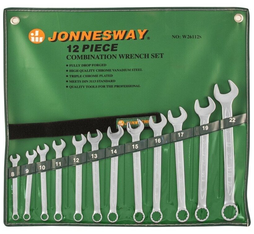 Набор ключей гаечных комбинированных в сумке 8-22 мм 12 предметов Jonnesway