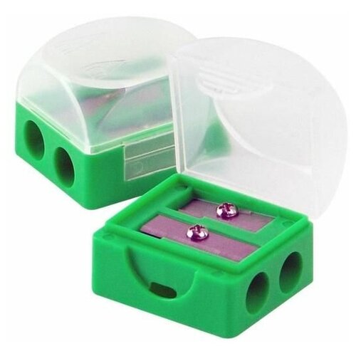 Точилка Attache с контейнером, на 2 отверстия, зеленая, 2 штуки (919748)