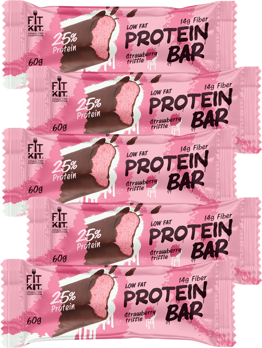 Fit Kit Протеиновый батончик без сахара Protein BAR, 5шт по 60г (Клубничный трайфл)