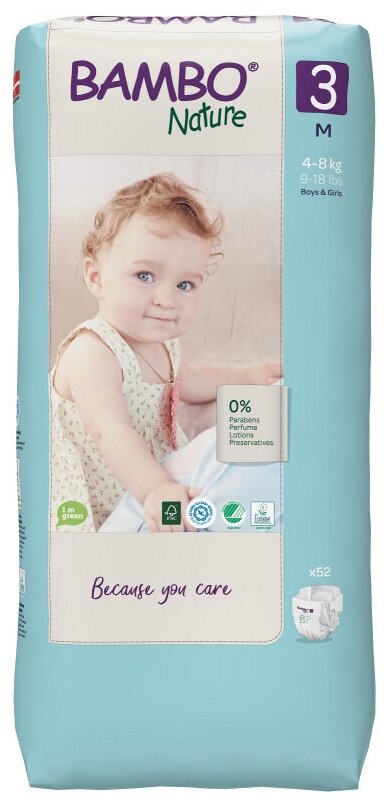 Эко-подгузники Bambo Nature 3 (4-8 кг), 52 шт.