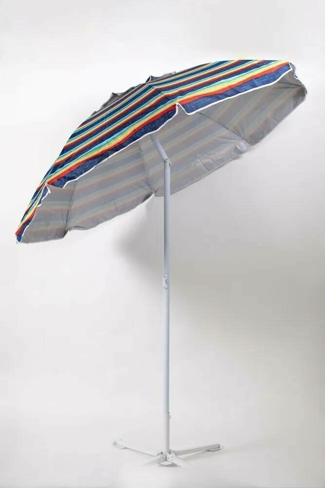 Зонт пляжный, солнцезащитный 2.0 м , 8 спиц метал бел. ткань-оксфорд с серебром внутри. С клапаном и наклоном. - фотография № 2