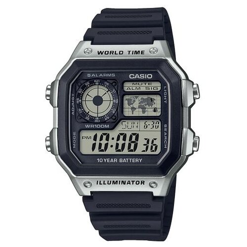 Наручные часы CASIO Collection AE-1200WH-1CVEF, черный, серебряный