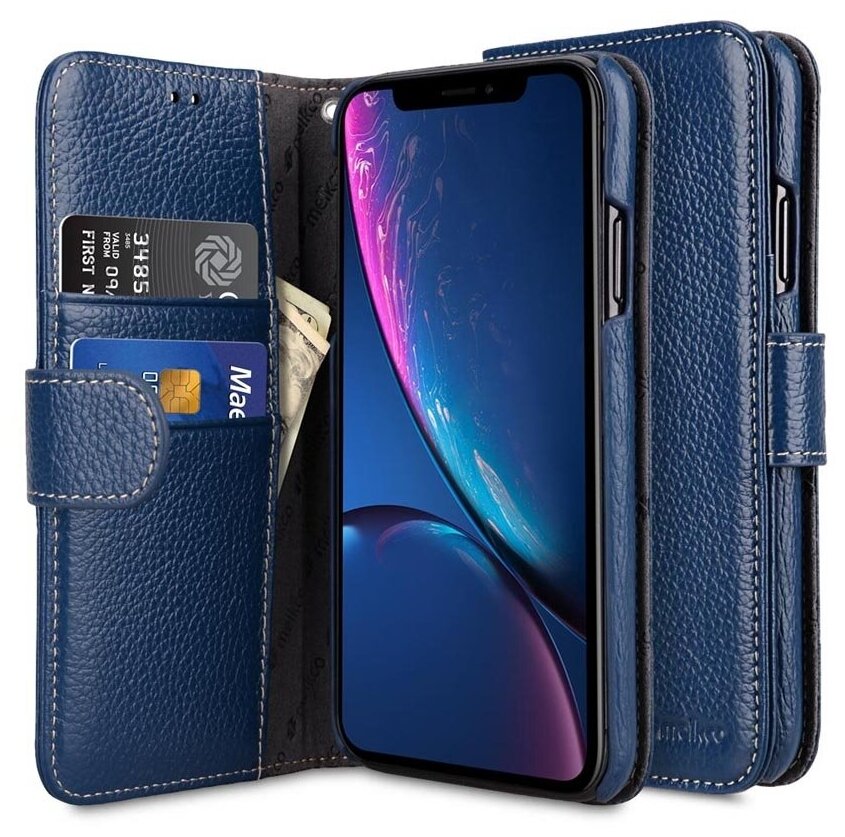 Кожаный чехол книжка Melkco для Apple iPhone Xr - Wallet Book Type, темно-синий