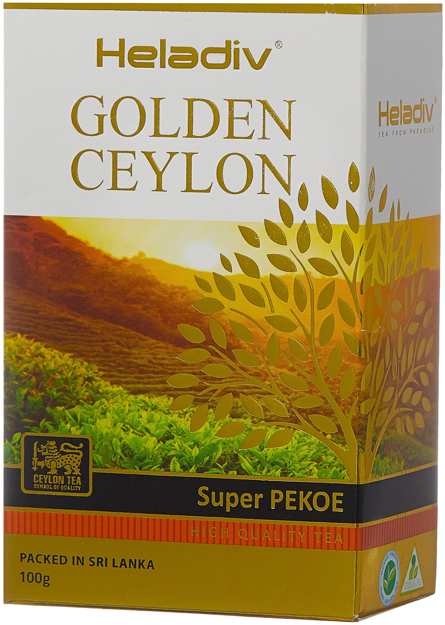 Чай Heladiv Golden Ceylon Super Pekoe (Золотой Цейлон Супер Пеко) черный листовой, 100г - фотография № 1