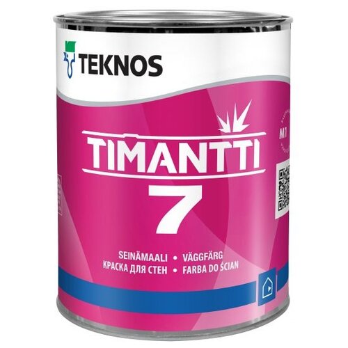 Краска акриловая TEKNOS Timantti 7 матовая белый 1 кг краска акриловая teknos timantti 20 полуматовая белый 9 л 14 кг