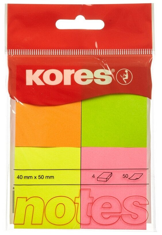 Стикеры Kores 40x50 мм неоновые 4 цвета (4 блока по 50 листов) 56386