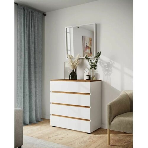 Комод Риальто КМ01 Белый/Дуб Вотан, ЛДСП, с ящиками, для прихожей, спальни, гостиной, 800х855х420, гросс