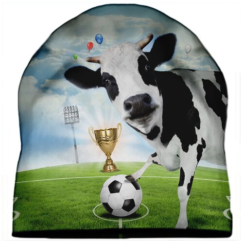 фото Шапка мужская корова на футбольном поле drabs