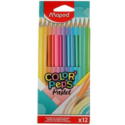 Карандаши 12 цветов Maped Color` Peps Pastel, треугольные, ударопрочные, картон, футляр