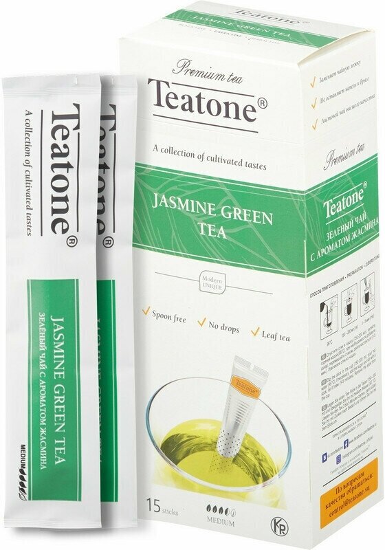 Teatone Чай в стиках зеленый с жасмином, 15 шт