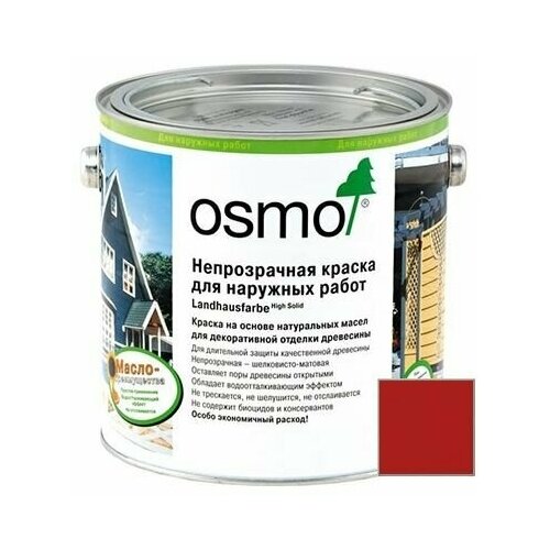 Краска непрозрачная Osmo Landhausfarbe для наружных работ темно-красная (2308) 0,75 л