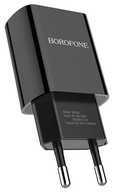 Сетевое зарядное устройство 1USB 2.1A в комплекте с кабелем Apple 8-pin Borofone BA20A 1м Black