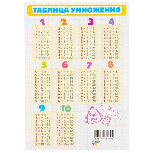 Карточка шпаргалка "Таблица умножения" 14,8х21 см