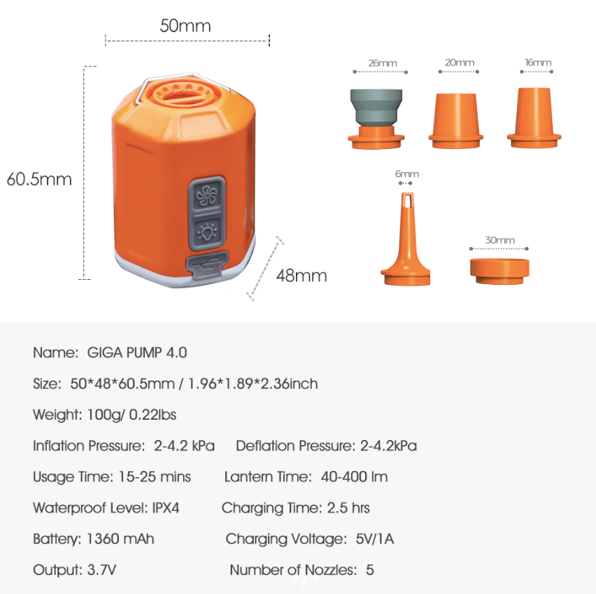 Мини-насос GIGA Pump 4 портативный воздушный насос для отдыха на природе и кемпинга/ матрасы/ подушки/ надувной круг и другое - фотография № 4