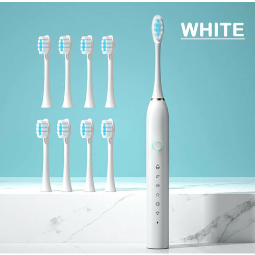 Ультразвуковая Электрическая Зубная Щетка 8 Насадок Белая 105000₽