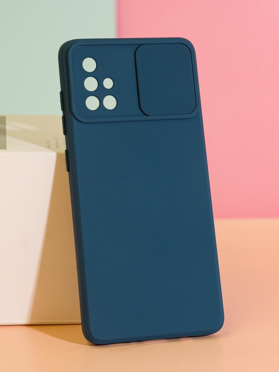 Чехол на Samsung A71 матовый с защитой камеры, синий