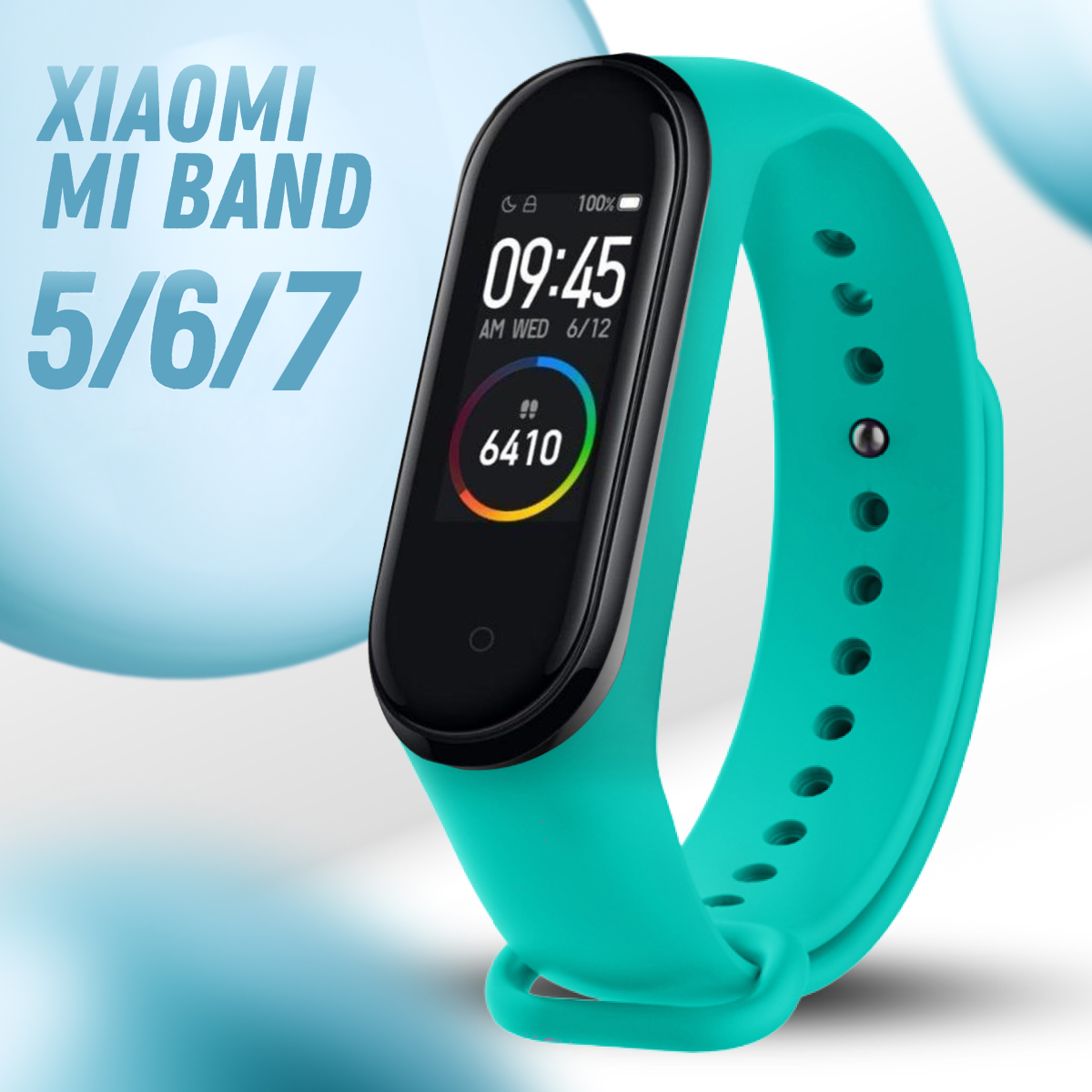 Силиконовый ремешок дляарт часов Xiaomi Mi Band 5 6 и 7 / Спортивныйенный браслет на фитнес трекер Сяоми Ми Бэнд 5 6 и 7 / Мятный