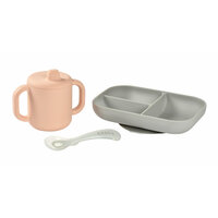 Набор силиконовой детской посуды BEABA: секционная тарелка на присоске, силиконовая кружка с ручками, ложка детская для кормления и прикорма