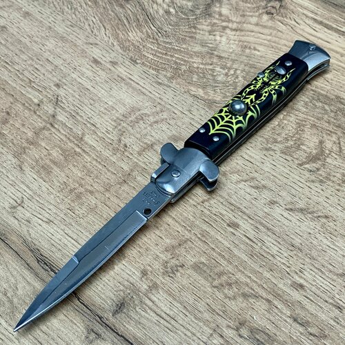 Нож складной, автоматический Стилет Паук жёлтый, 20 см
