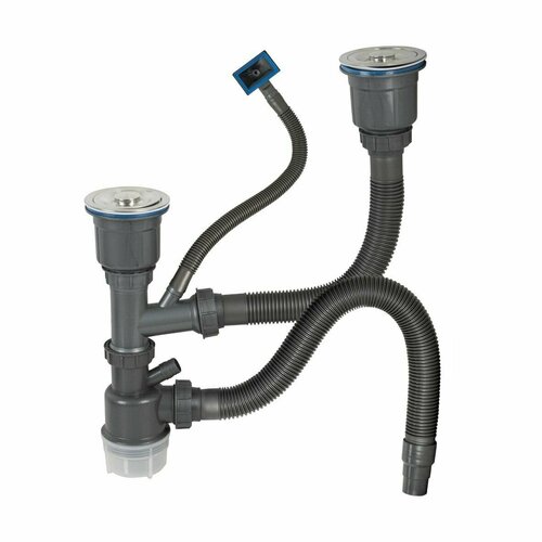 Сифон для мойки двойной большая горловина с переливом с отводом под сливной шланг и со сьёмной корзинкой для мусора 1400₽