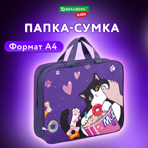 Папка на молнии с ручками Brauberg Kids А4 1 отделение полиэстер 80мм Sweet cheeks 272120 788₽