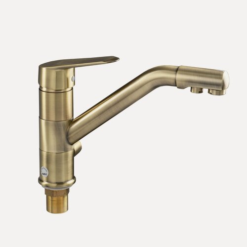 Изображение товара Смеситель для кухни с длинным изливом и краном для питьевой воды, бронзовый