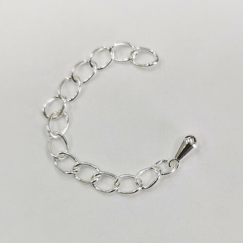 Цепочка-удлинитель с декоративной подвеской-капелькой, 5х3.3мм, Beadalon, базовый материал - латунь, витая, посеребренная, 4.5-6 см