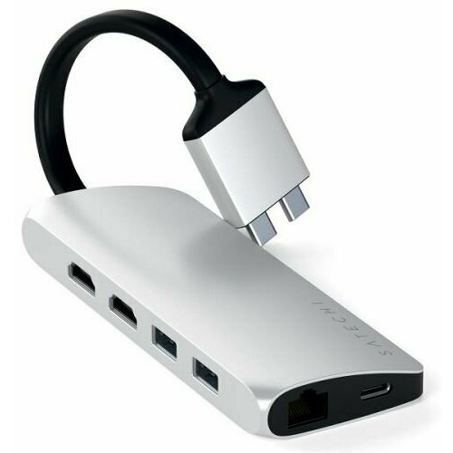 Концентратор Satechi Type-C Dual Multimedia Adapter ST-TCDMMAS для Macbook с двумя портами USB-C серебряный 7990₽