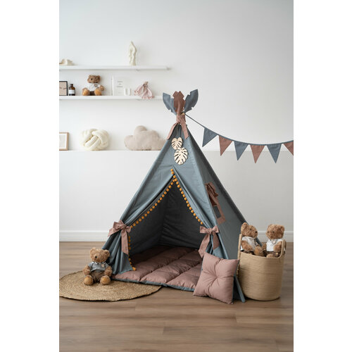 Вигвам babysmail, с ковриком, подушкой, флажками, дерево, ткань