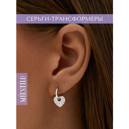 фото Серьги miestilo, серебро, 925 проба, родирование, фианит, , серый, белый, серебристый