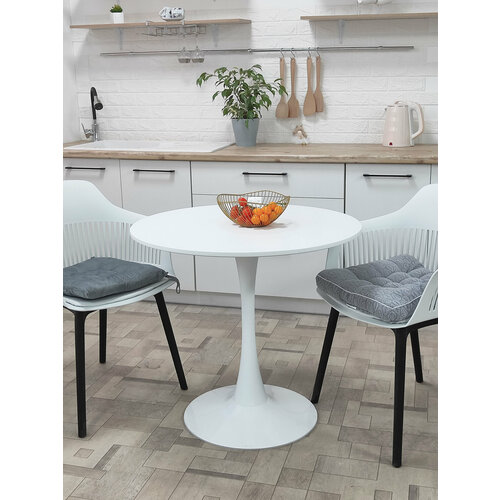 Стол кухонный обеденный круглый столешница D-80 см из МДФ металл цвет белый Baizheng 10196₽