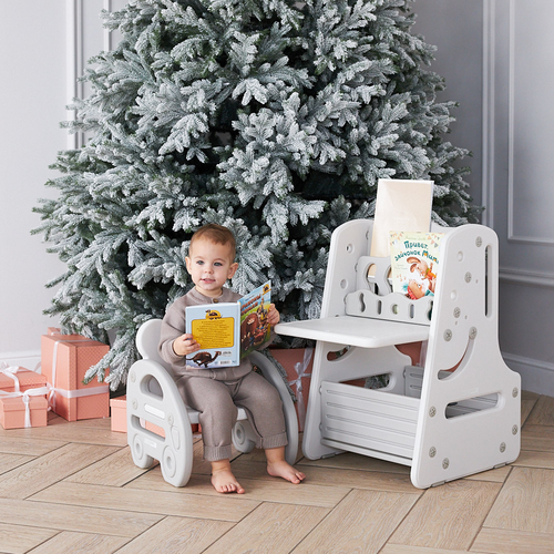 Стол-трансформер 3 в 1 UNIX Kids Grey со стульчиком стол стеллаж маркерная доска для мальчиков для девочек бежевыйсерый 9878₽