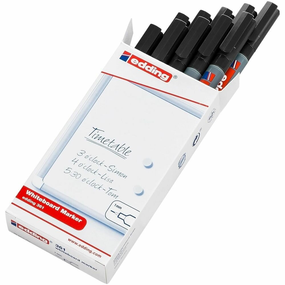 Маркер для белых досок edding 361/1, 1 мм, черный — фото 1