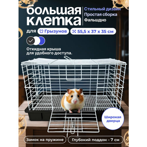 Клетка для грызунов 55.5х37х35 см, фальшдно, ручка, замок на пружине, черный