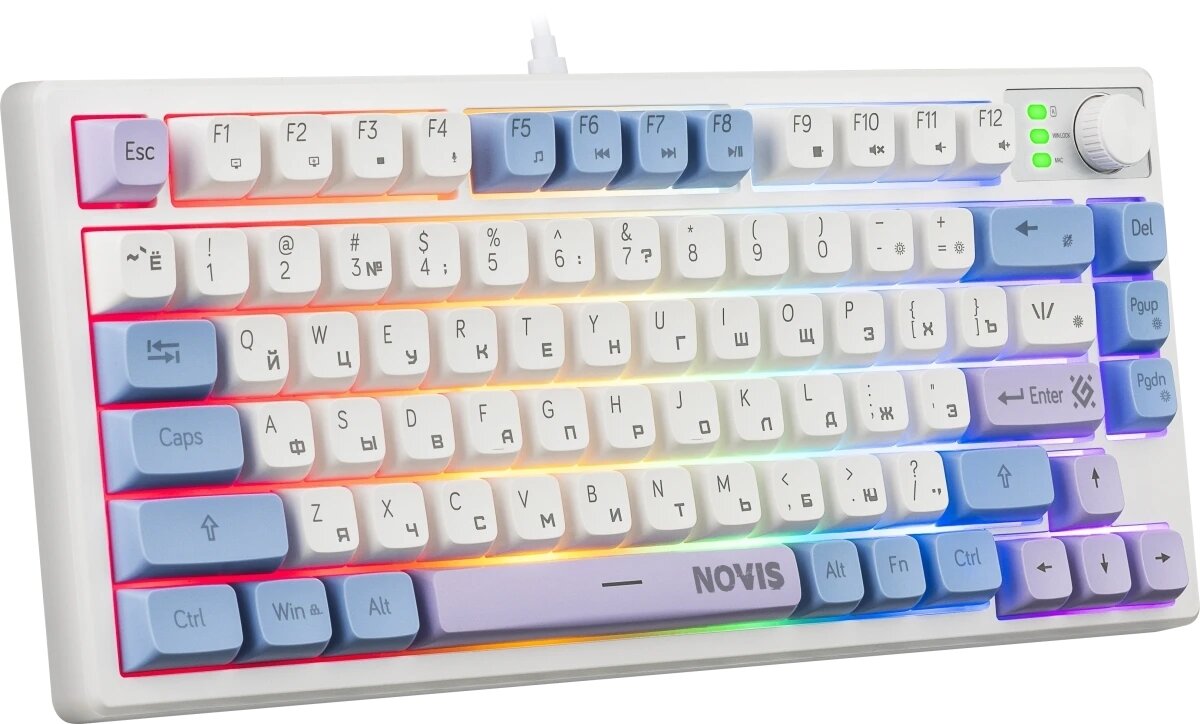 Игровая клавиатура проводная Defender Novis GK-318 RU, бел/гол,80кн+FN, радуж,1.5м