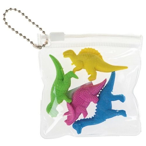 Набор ластиков фигурных 4 штуки Динозавры в пакете на зип-молнии