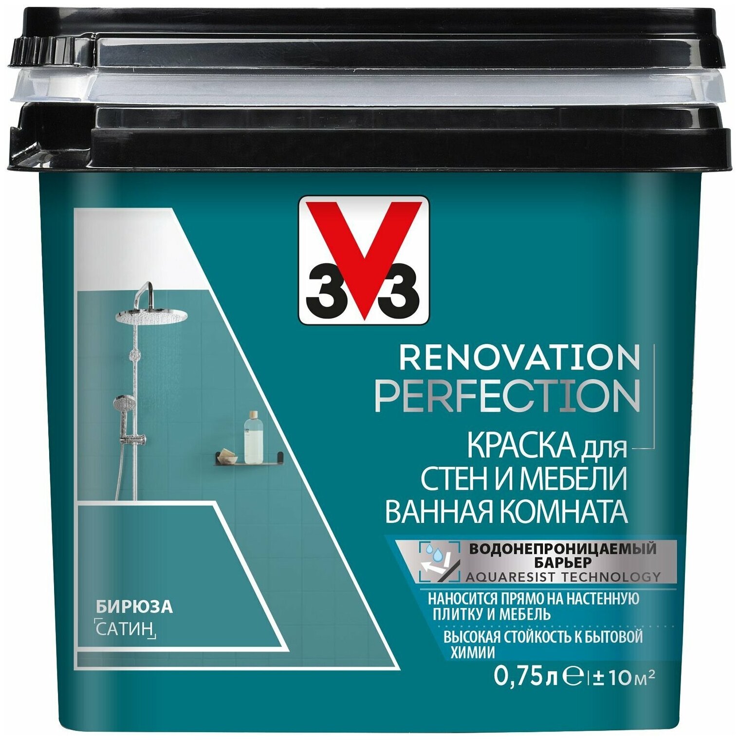 Краска для стен и мебели ванная комната RENOVATION perfection-бирюза-.750 л
