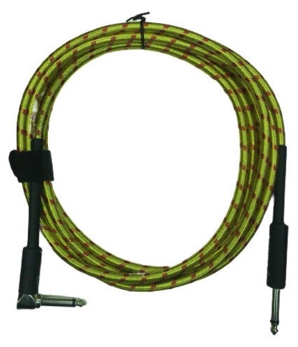 Гитарный кабель инструментальный 3м (прямой-угловой) Jack 6,3 желтый